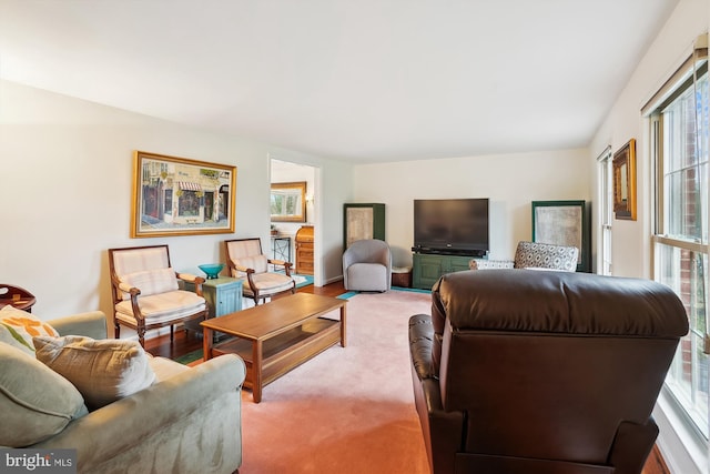 carpeted living area featuring a healthy amount of sunlight