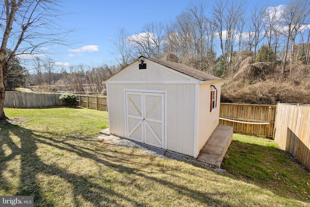 view of shed featuring a fenced backyard