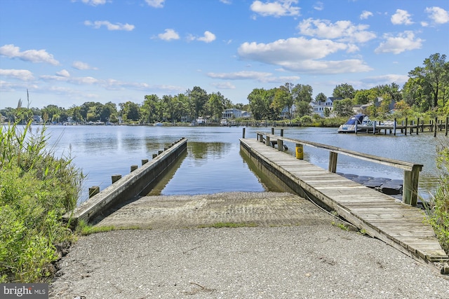 view of dock with a water view