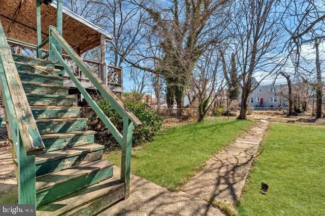 view of yard featuring stairs