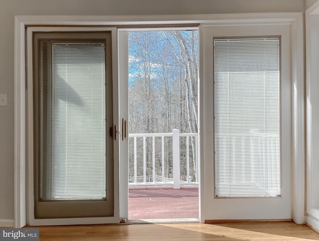 doorway to outside with a healthy amount of sunlight and wood finished floors