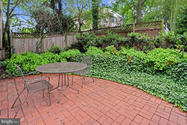 view of patio / terrace featuring outdoor dining space and fence