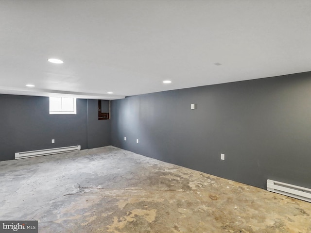 basement featuring a baseboard radiator