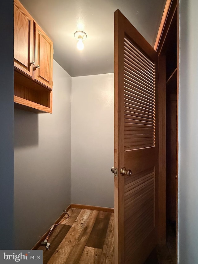 walk in closet featuring dark wood-type flooring