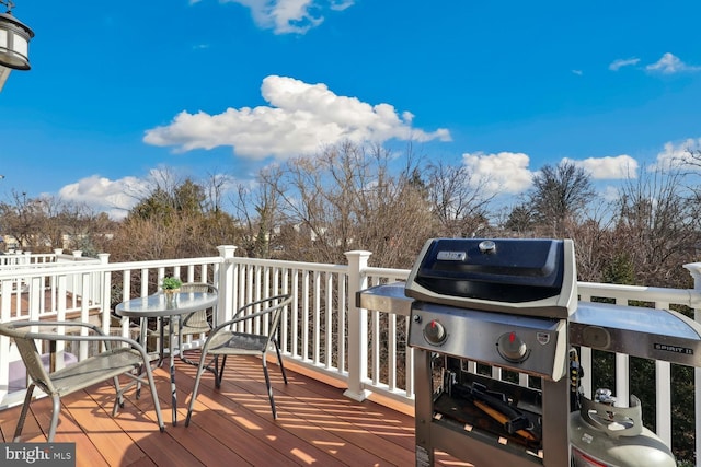 wooden deck featuring grilling area