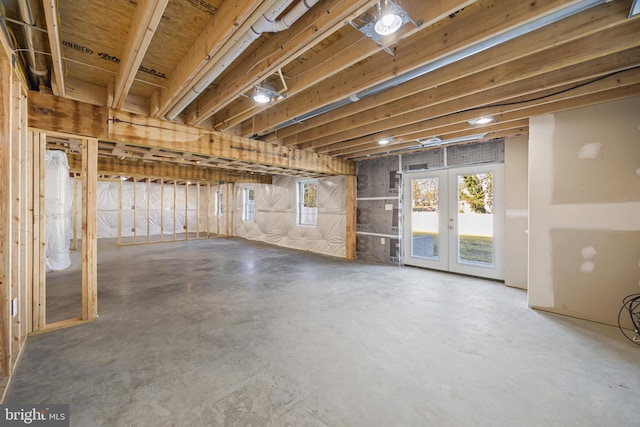 basement featuring french doors