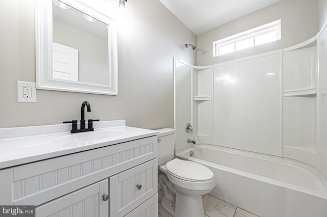 bathroom featuring shower / washtub combination, vanity, and toilet