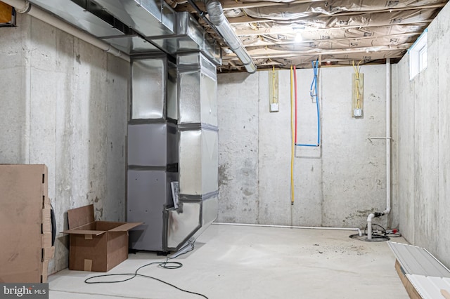 basement with heating unit