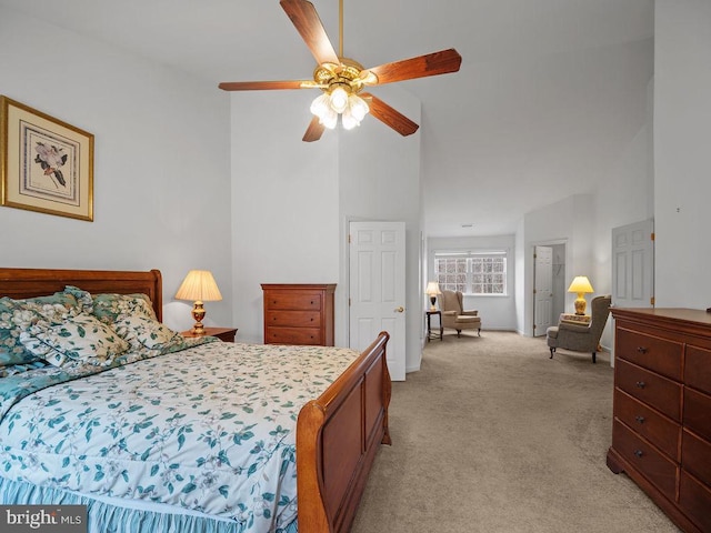 3110 Blackberry Ln, Prince Frederick, MD 20678 - bedroom with light carpet, ceiling fan, and lofted ceiling