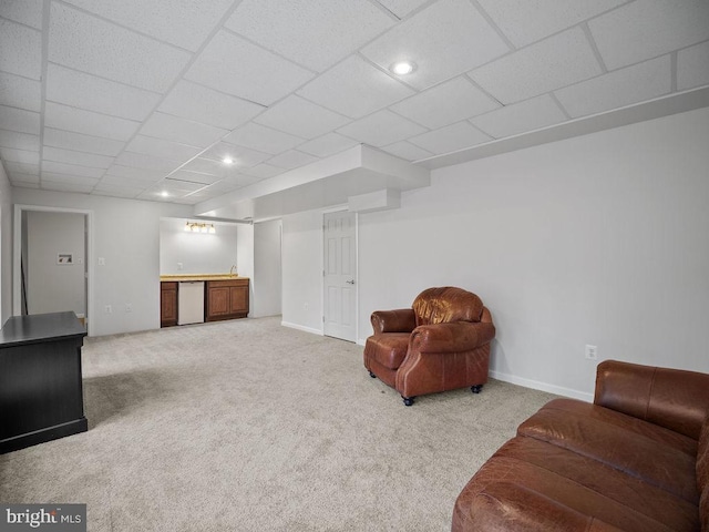 3110 Blackberry Ln, Prince Frederick, MD 20678 - sitting room with a paneled ceiling, wet bar, recessed lighting, light carpet, and baseboards