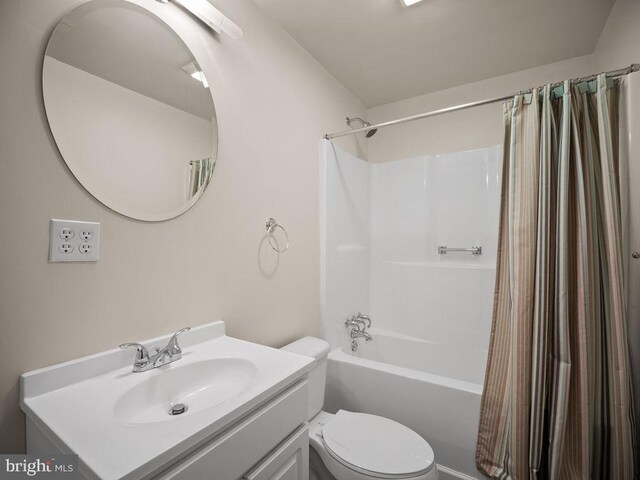3110 Blackberry Ln, Prince Frederick, MD 20678 - full bathroom with toilet, vanity, and shower / bath combination with curtain