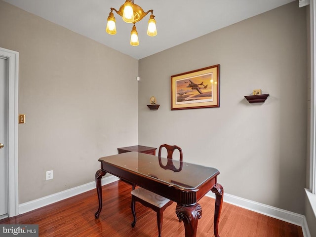 3110 Blackberry Ln, Prince Frederick, MD 20678 - dining room featuring a chandelier, baseboards, and wood finished floors