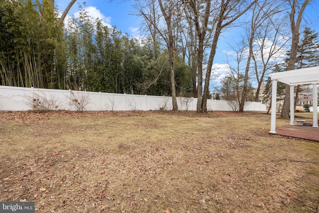 view of yard featuring a fenced backyard and a pergola