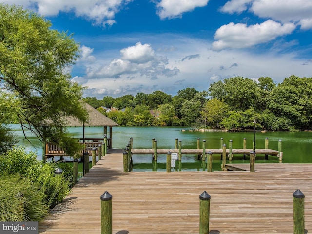 view of dock featuring a water view