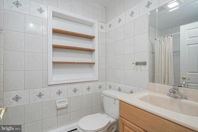 508 Garden Way, Mount Laurel, NJ 08054 - full bathroom with a shower with shower curtain, tile walls, toilet, and vanity