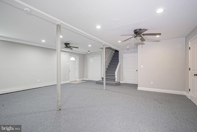508 Garden Way, Mount Laurel, NJ 08054 - finished below grade area with recessed lighting, stairway, carpet floors, and ceiling fan