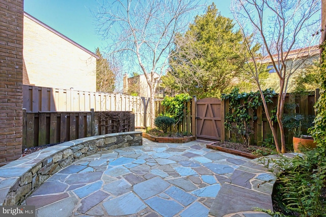 view of patio featuring a gate and a fenced backyard