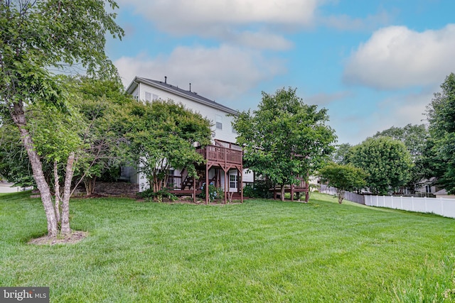 16309 Sandy Ridge Ct, Woodbridge, VA 22191 - view of yard with a wooden deck and stairway
