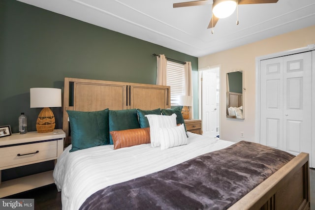 bedroom with a closet and ceiling fan