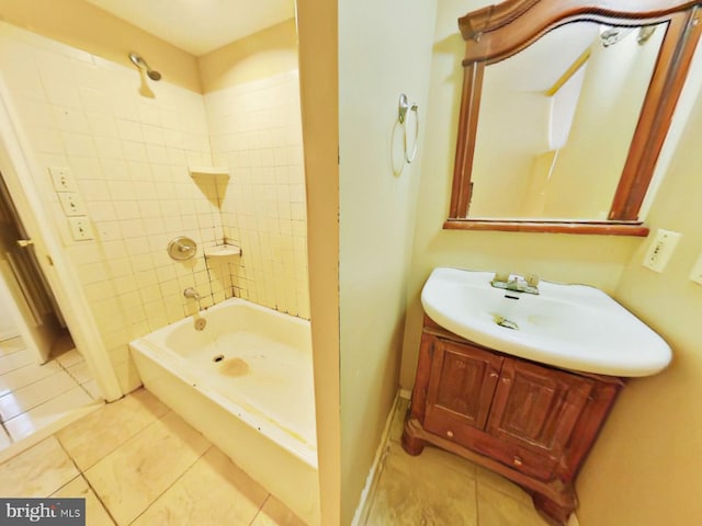 full bathroom featuring baseboards, bathing tub / shower combination, vanity, and tile patterned floors