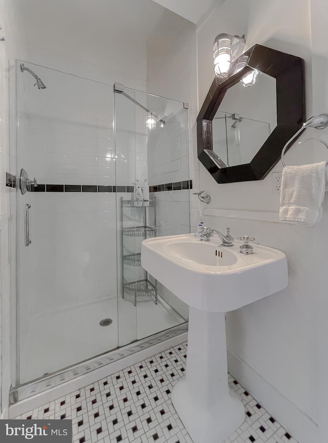 bathroom with a stall shower