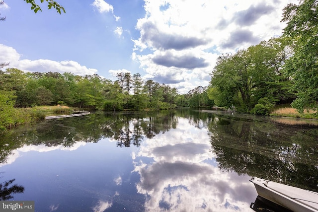 property view of water featuring a forest view