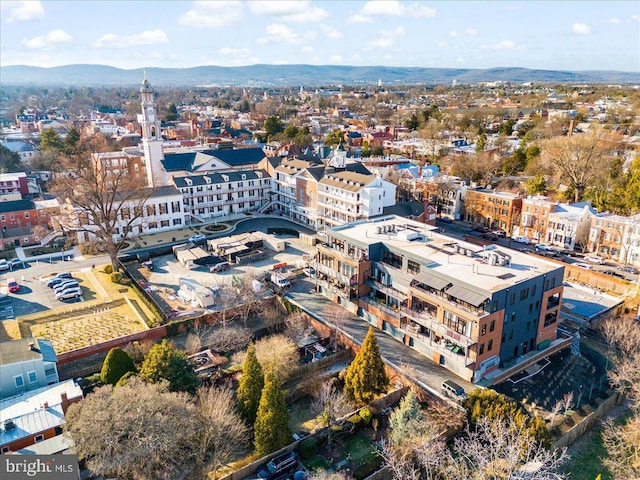 birds eye view of property with a mountain view