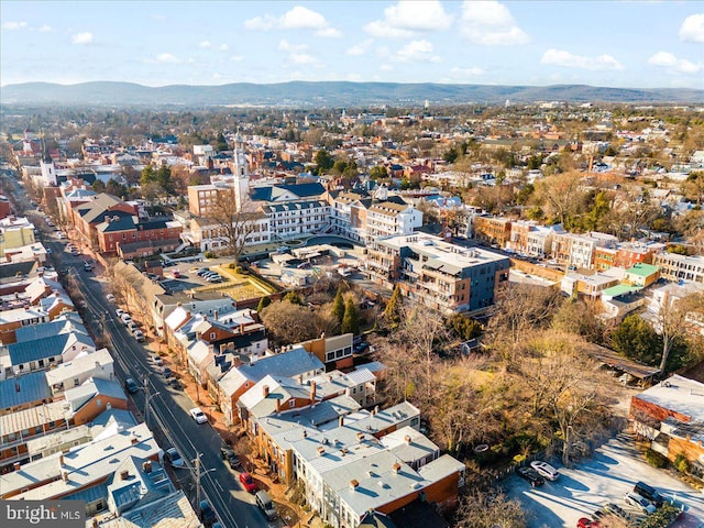 drone / aerial view featuring a mountain view