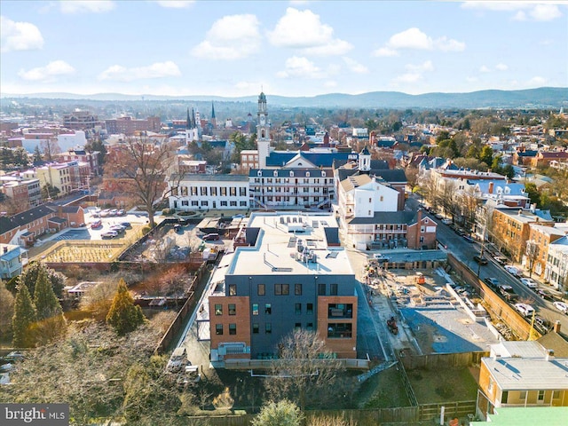 birds eye view of property with a mountain view