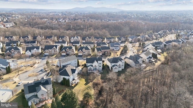 aerial view featuring a residential view and a mountain view