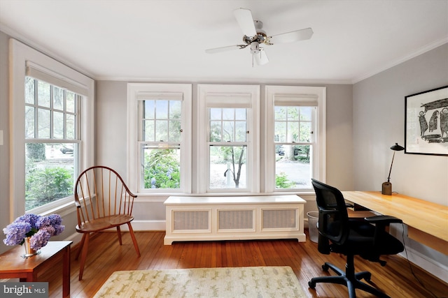 300 E Broad St, Falls Church, VA 22046 - office area with radiator heating unit, wood finished floors, and crown molding