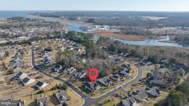 drone / aerial view featuring a water view