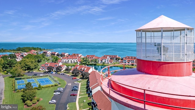 aerial view with a water view