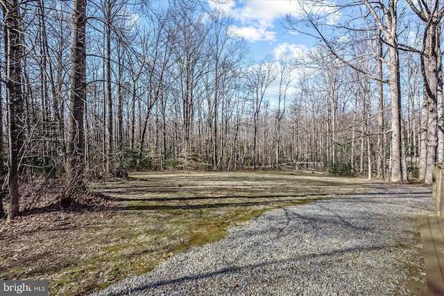 view of road featuring a wooded view