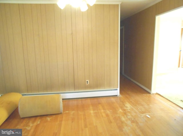 spare room featuring wood walls and wood finished floors