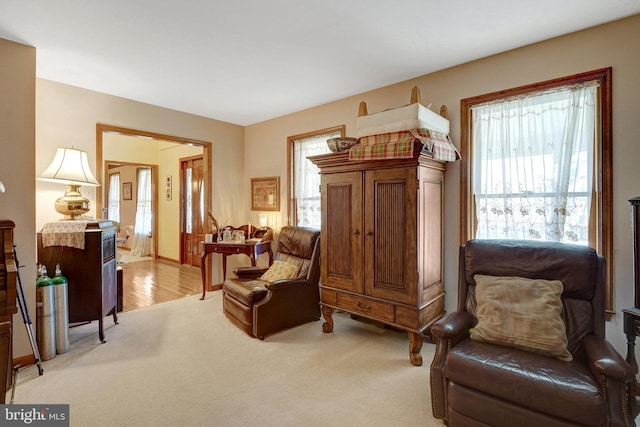 sitting room with light carpet