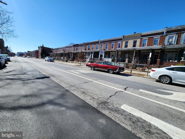 view of street featuring sidewalks and curbs