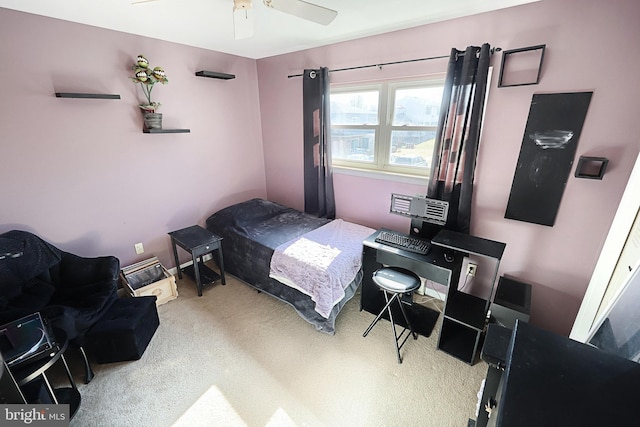 bedroom featuring carpet flooring and ceiling fan