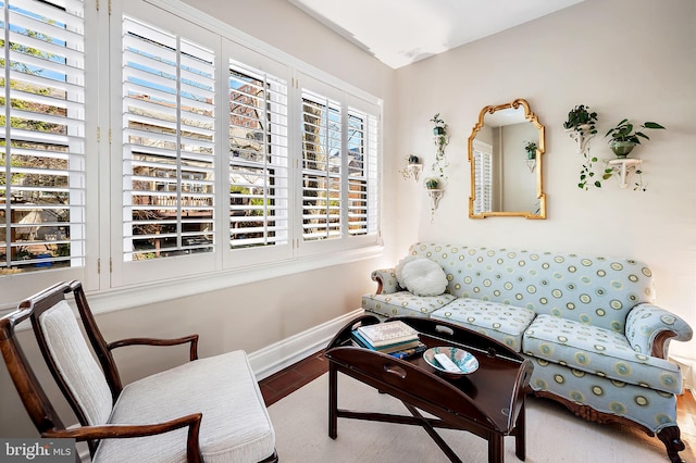 living room featuring baseboards