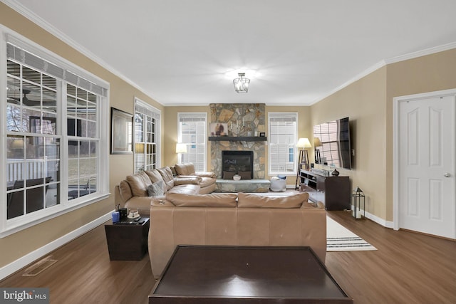 13110 Ogles Hope Dr, Bowie, MD 20720 - living area with dark wood finished floors, visible vents, and crown molding