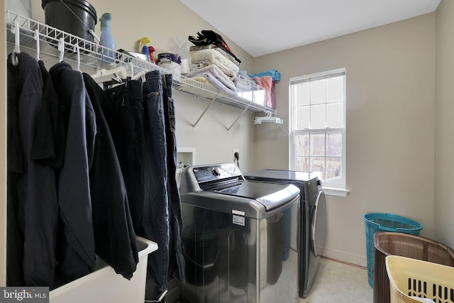 13110 Ogles Hope Dr, Bowie, MD 20720 - laundry room featuring laundry area, washing machine and dryer, baseboards, and light floors