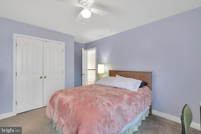 13110 Ogles Hope Dr, Bowie, MD 20720 - bedroom with a ceiling fan, a closet, light colored carpet, and baseboards