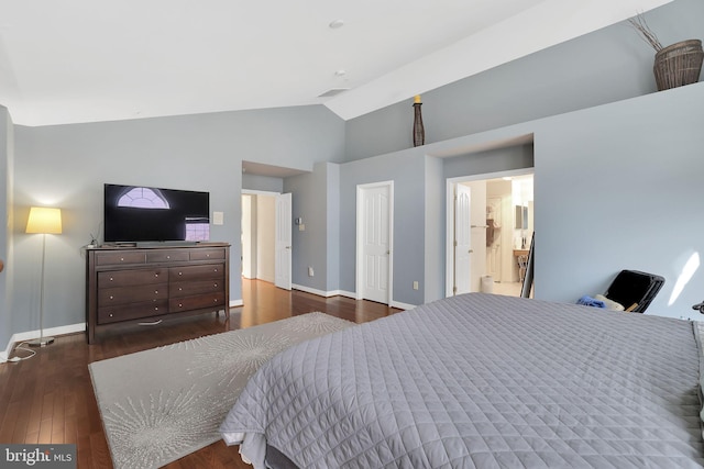 13110 Ogles Hope Dr, Bowie, MD 20720 - bedroom with dark wood-style floors, baseboards, and vaulted ceiling