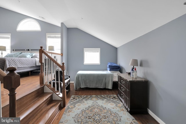 13110 Ogles Hope Dr, Bowie, MD 20720 - bedroom featuring vaulted ceiling, baseboards, and dark wood finished floors