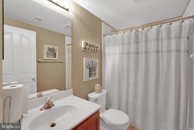 13110 Ogles Hope Dr, Bowie, MD 20720 - bathroom with toilet, a shower with shower curtain, vanity, and visible vents