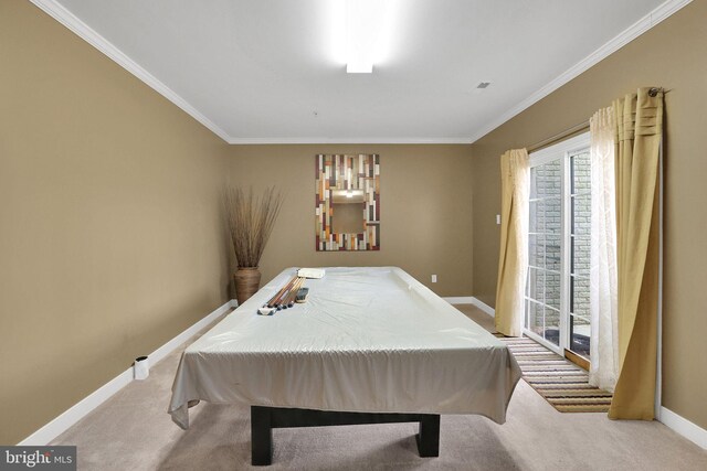 13110 Ogles Hope Dr, Bowie, MD 20720 - playroom featuring baseboards, pool table, ornamental molding, and light colored carpet