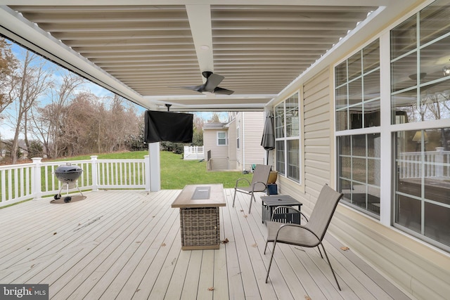 13110 Ogles Hope Dr, Bowie, MD 20720 - deck with ceiling fan and a lawn