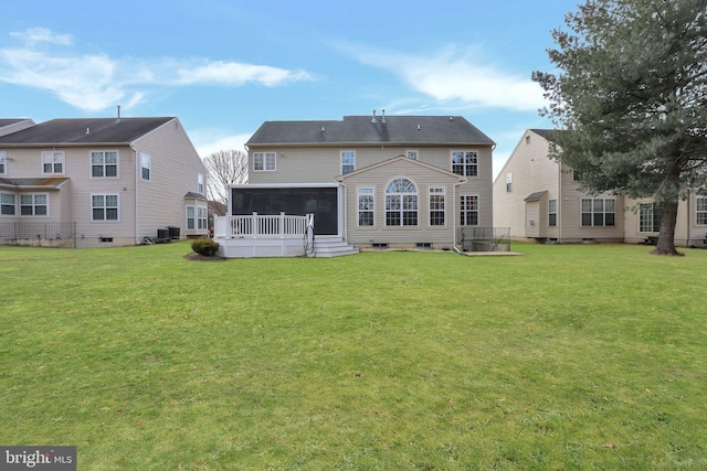13110 Ogles Hope Dr, Bowie, MD 20720 - back of house featuring a lawn, cooling unit, and a sunroom