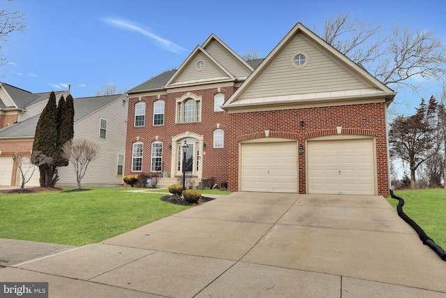 13110 Ogles Hope Dr, Bowie, MD 20720 - view of front facade featuring a garage, a front yard, concrete driveway, and brick siding