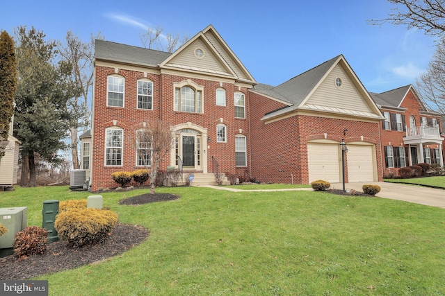 13110 Ogles Hope Dr, Bowie, MD 20720 - colonial-style house with a garage, central AC, brick siding, driveway, and a front lawn